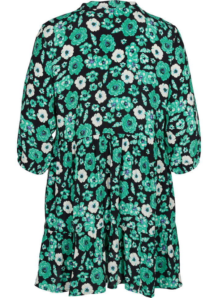 Gebloemde tuniek in viscose, Green Flower AOP, Packshot image number 1