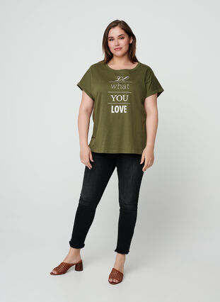 Katoenen t-shirt met korte mouwen en print, Ivy green w. Love, Model image number 2