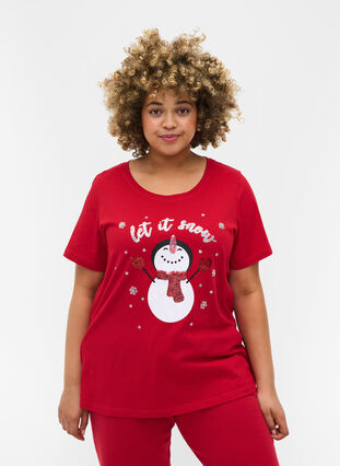 T-shirt de Noël en coton, Tango Red Snowman, Model image number 0