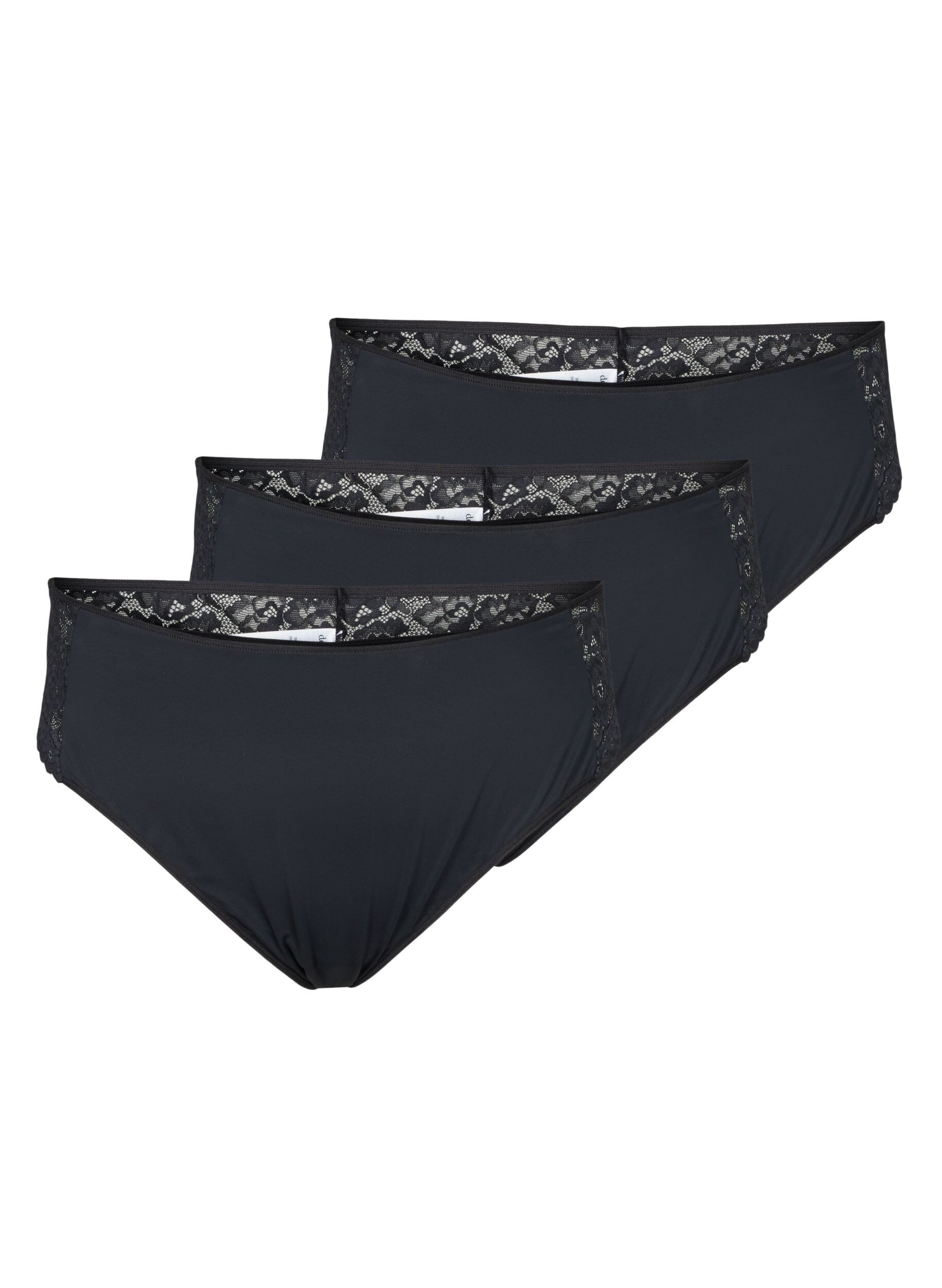 Zizzi3-pack g-string met kanten rand, Zwart, Packshot image number 0