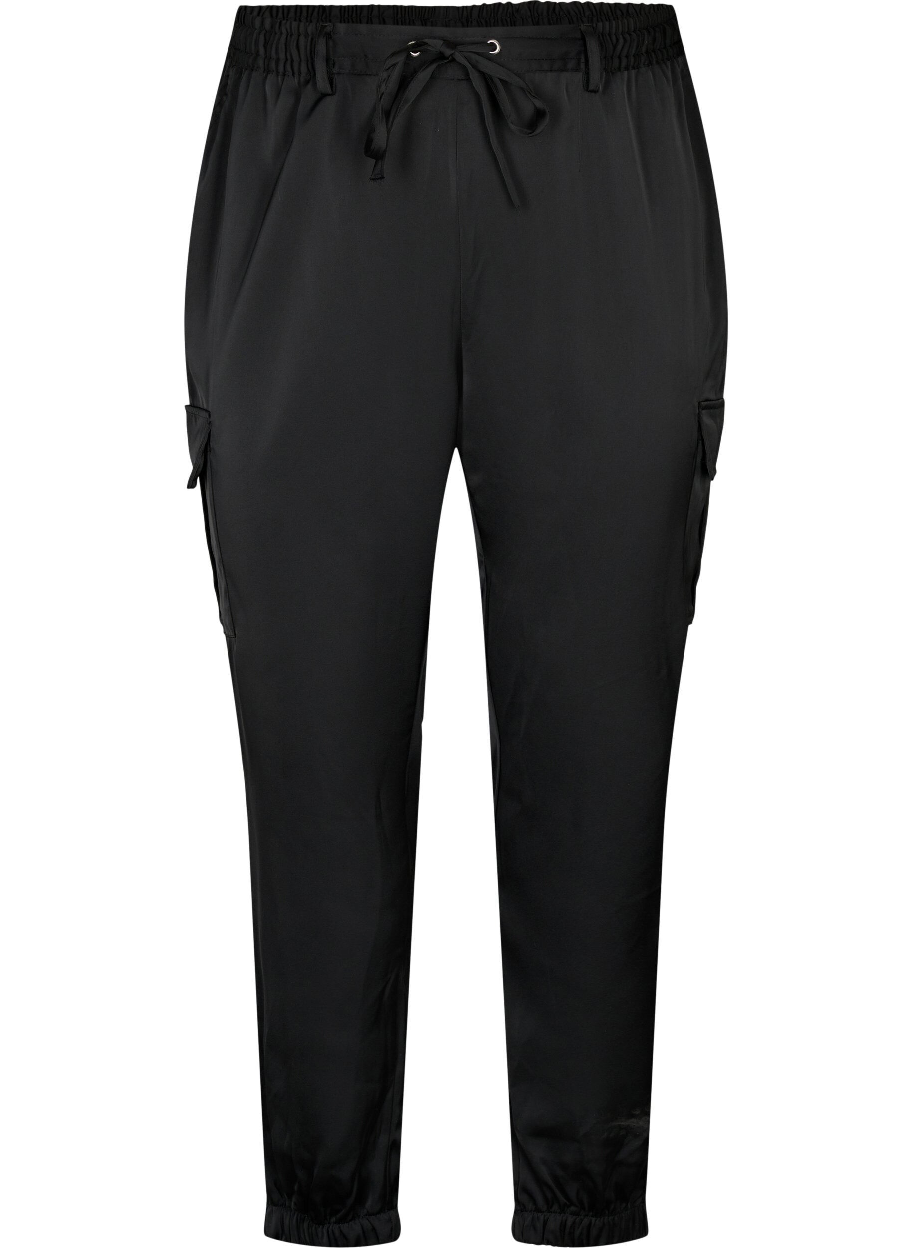 Zizzi Pantalons de cargaison en satin, Black, Packshot image number 0