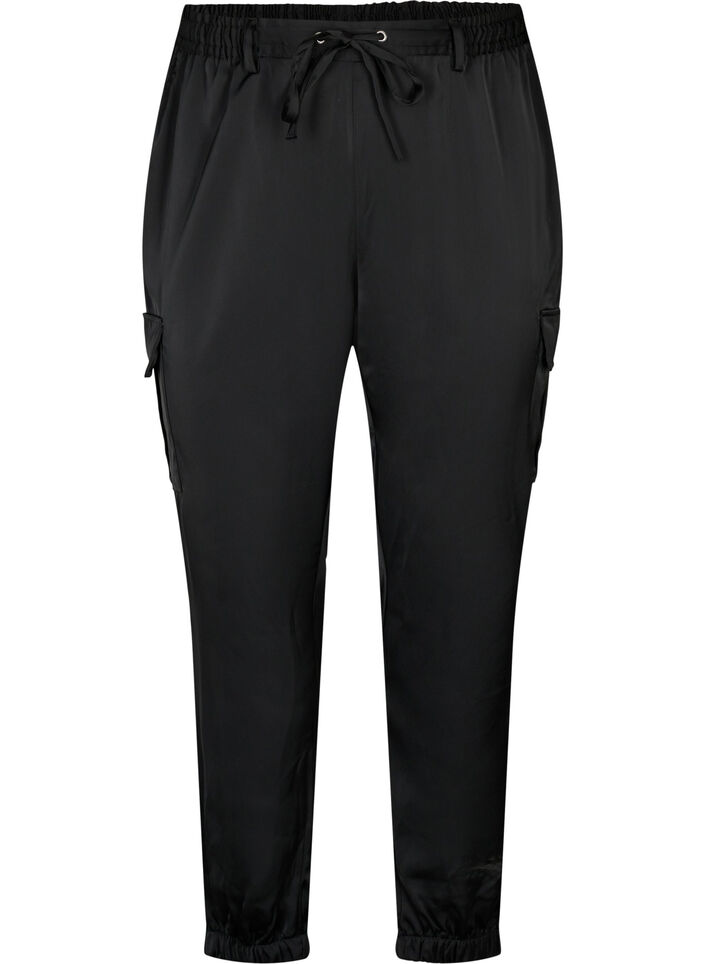Pantalons de cargaison en satin, Black, Packshot image number 0