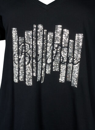 Katoenen T-shirt met pailletten, Black W. Be free, Packshot image number 2