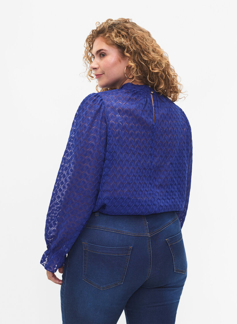  Blouse à manches longues avec texture à motifs, Deep Ultramarine, Model image number 1