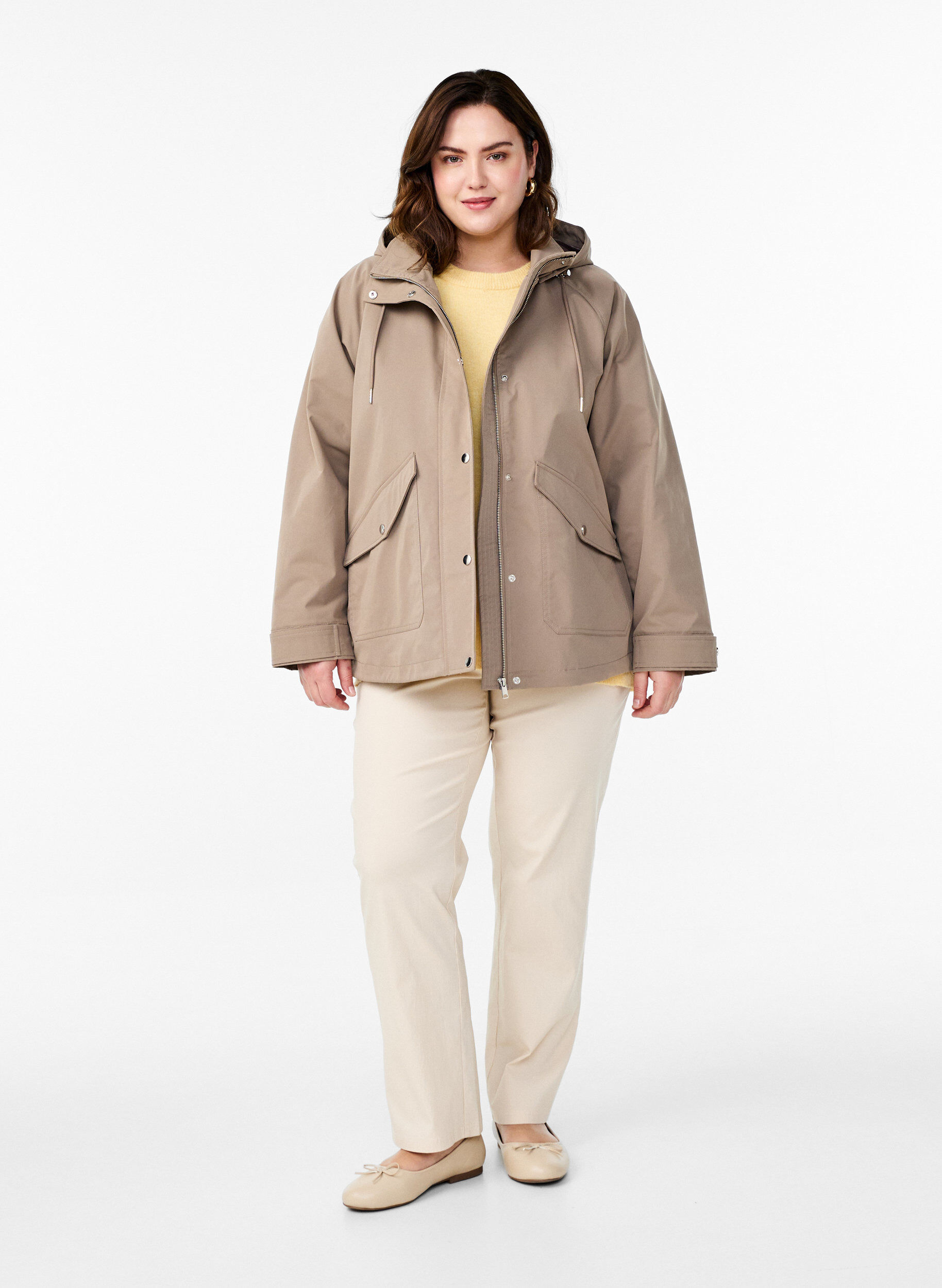 ZizziKorte lentejas met afneembare capuchon, Beige, Model image number 1