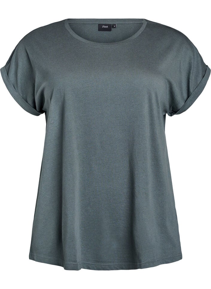 T-shirt &agrave; manches courtes en m&eacute;lange de coton, Vert fonc&eacute;, Packshot image number 0