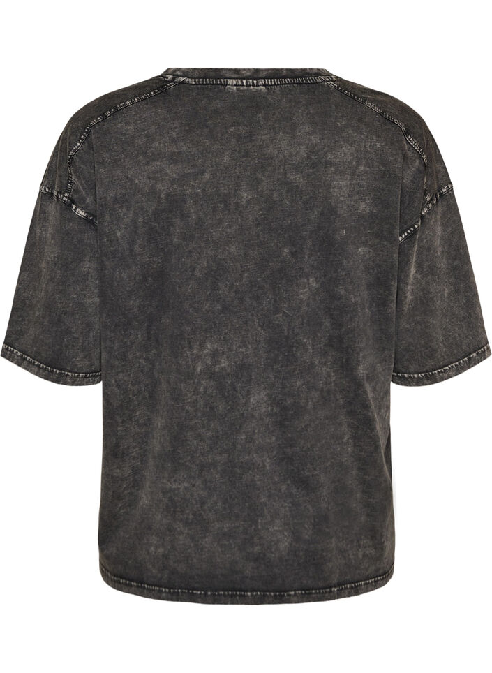T-shirt oversize en coton bio avec un imprim&eacute; college, Noir, Packshot image number 1