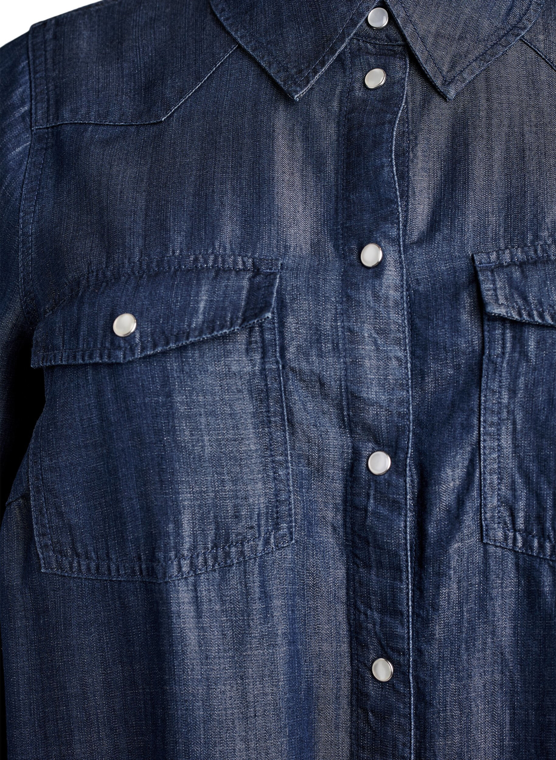 ZizziKorte denimjurk in lyocell met drukkers, Blauw, Packshot image number 2