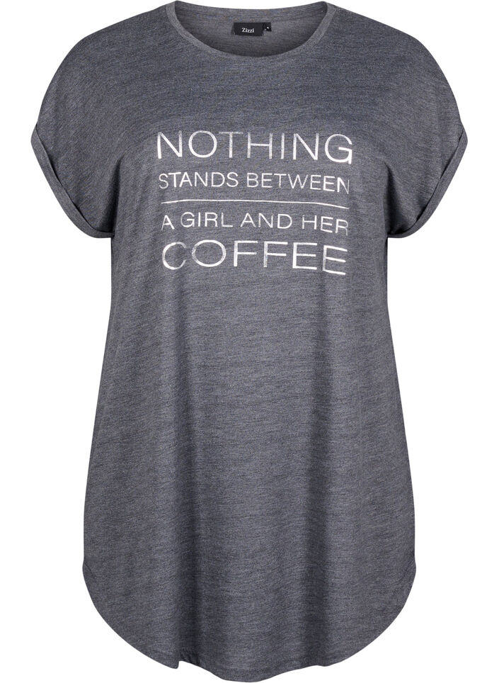 Nachtjapon met korte mouwen en tekstopdruk, , Packshot image number 0