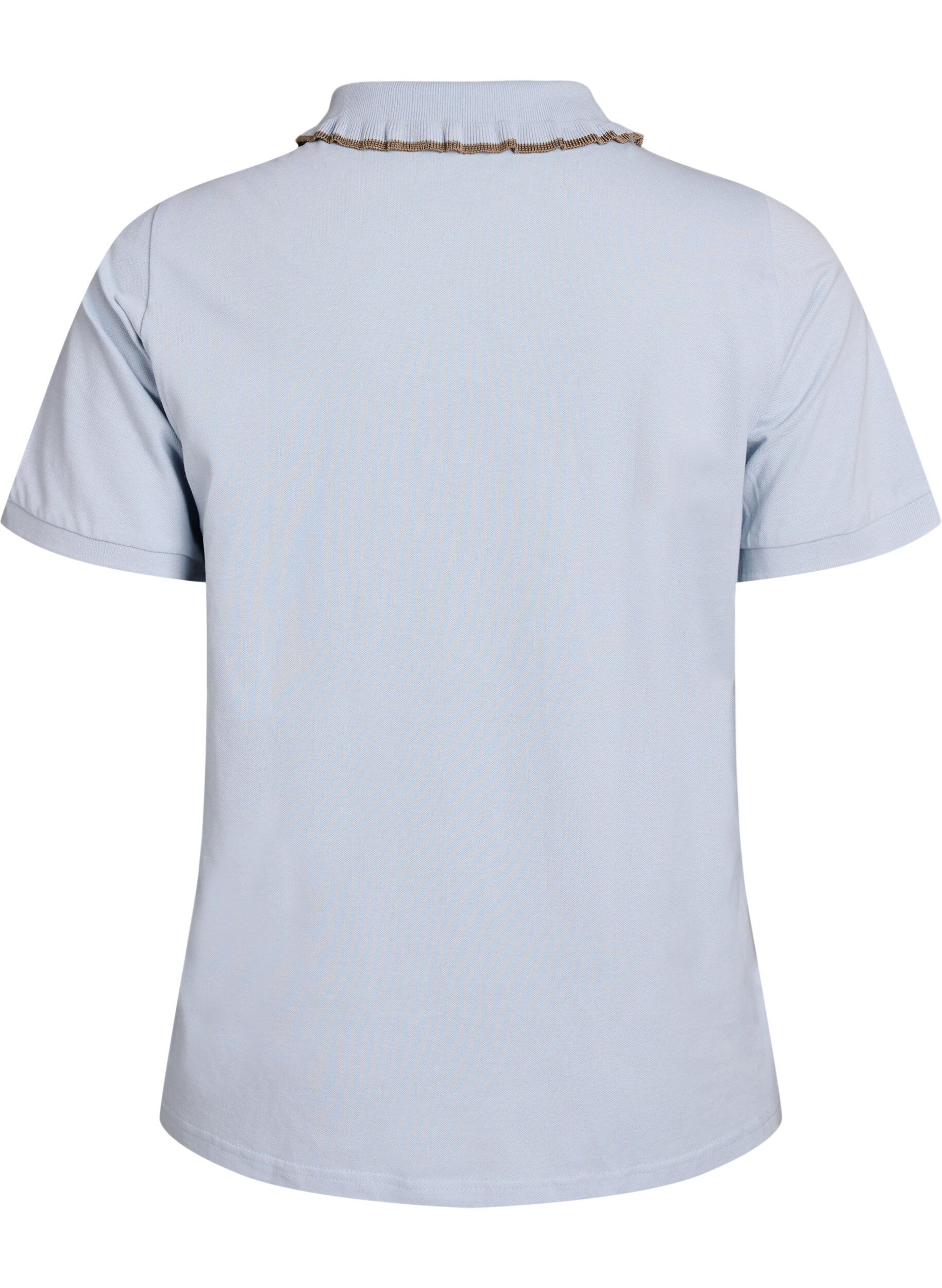 Zizzi Polo avec boutons strass et volants, Bleu, Packshot image number 1