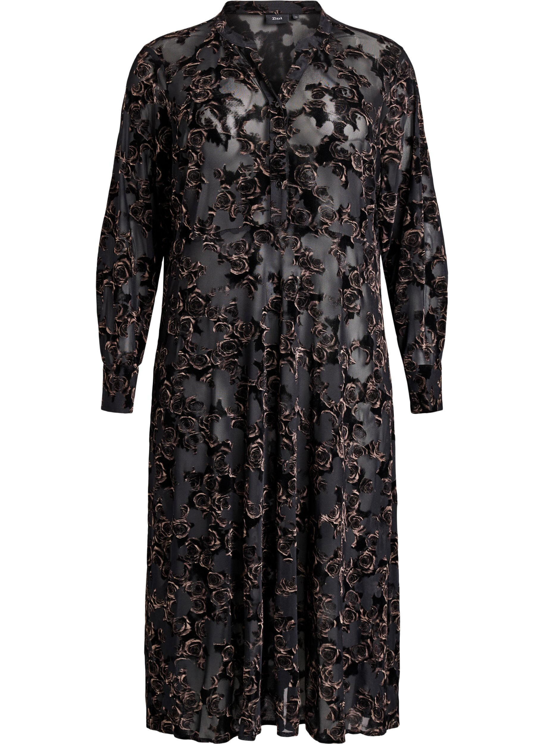 Robe mi-longue en maille avec des roses en velours