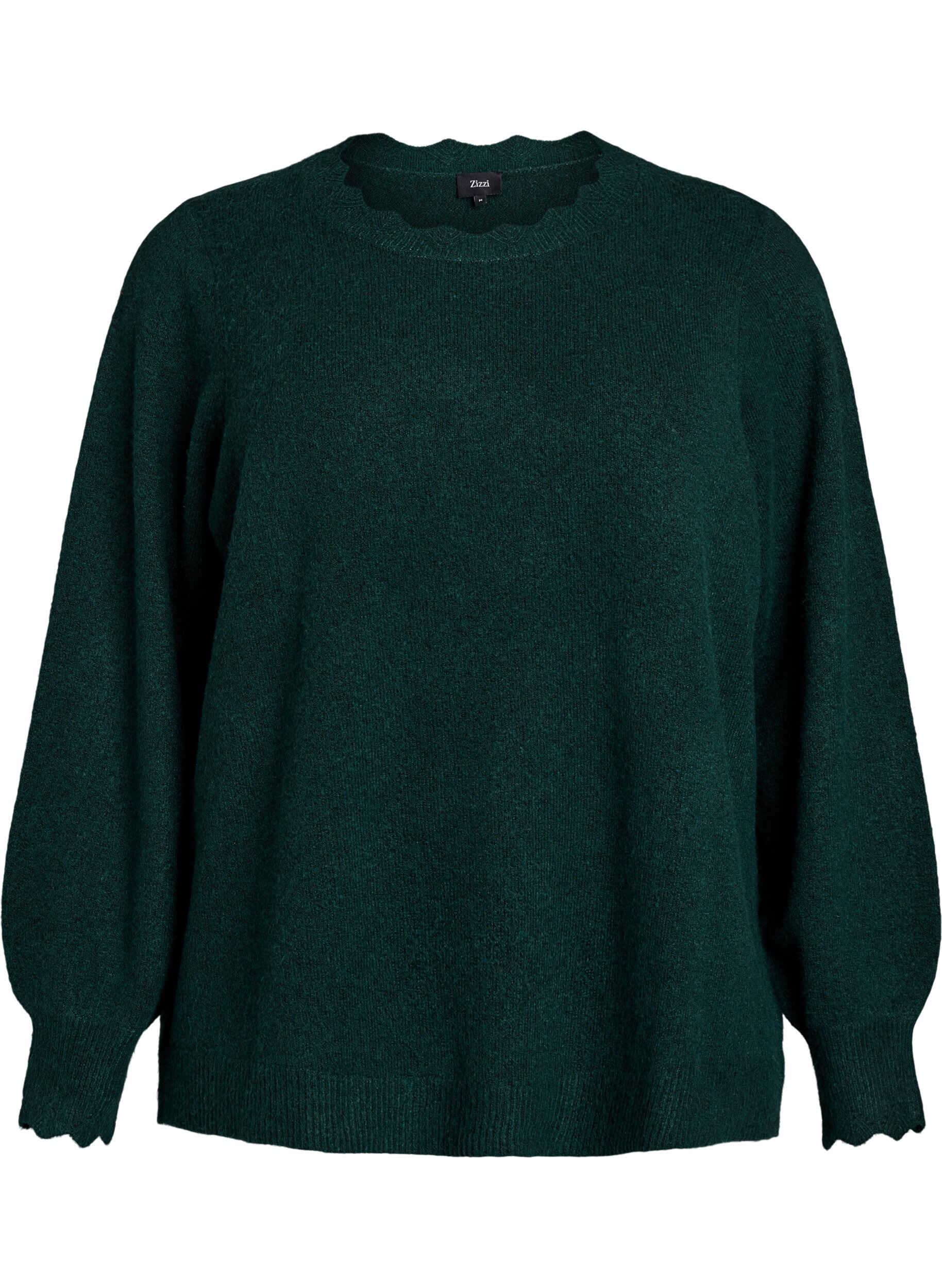 ZizziBlouse en maille &agrave; bords ondul&eacute;s, Vert fonc&eacute;, Packshot image number 0