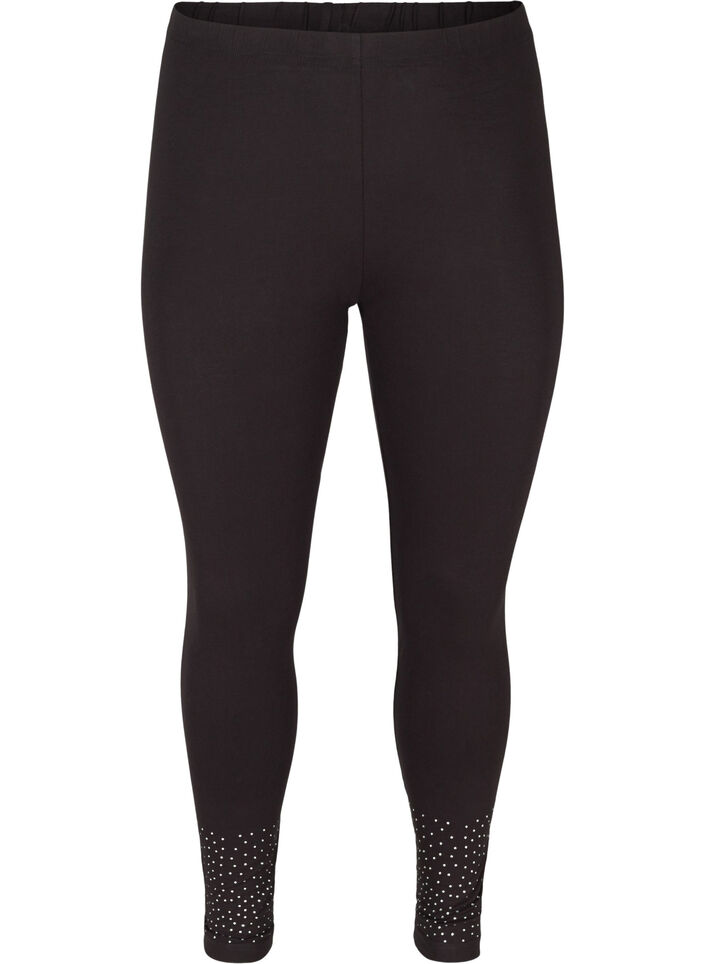Legging in viscosemix met decoratieve steentjes, Black, Packshot image number 0