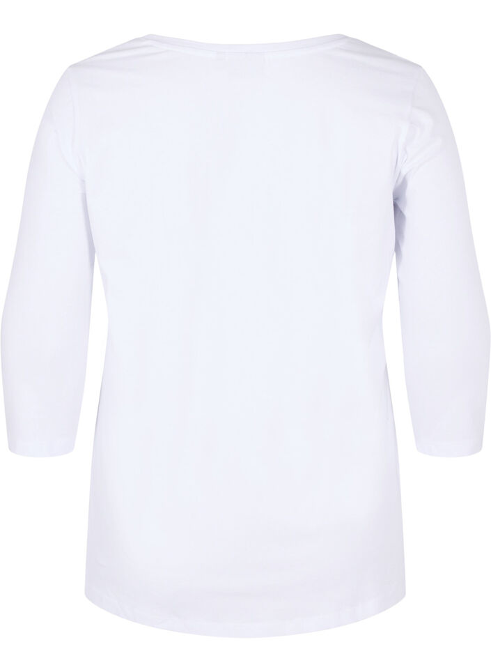 Basic t-shirt met driekwartsmouwen, Bright White, Packshot image number 1