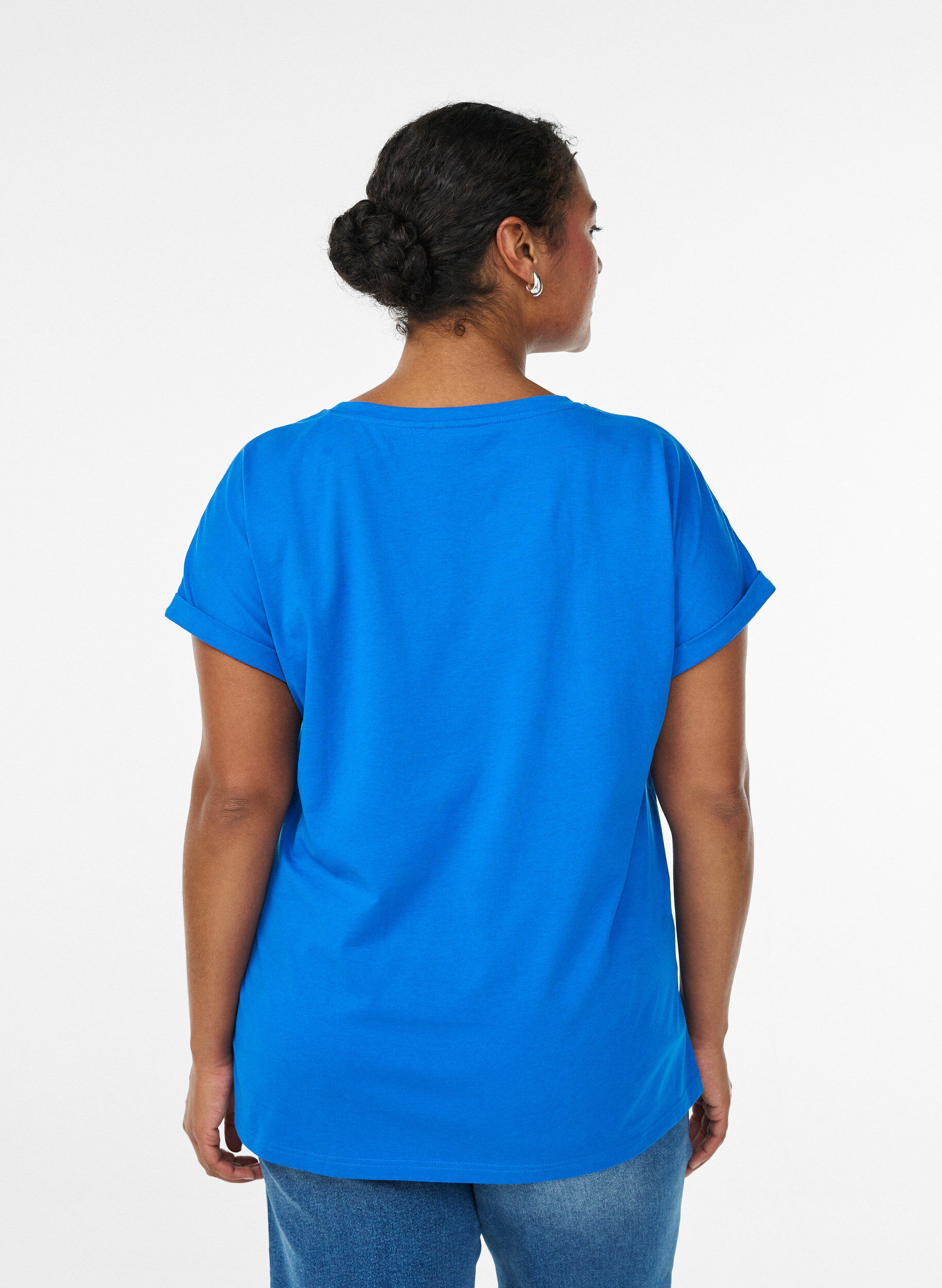 ZizziT-shirt met korte mouwen in een katoenmix, Blauw, Model image number 2