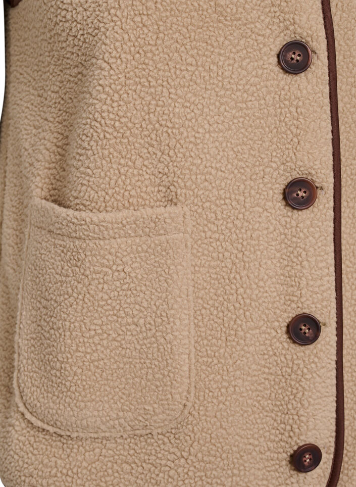 Veste sans manches en teddy avec finitions contrast&eacute;es, Beige, Packshot image number 3