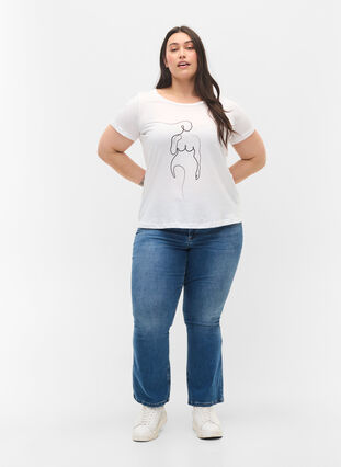 Katoenen t-shirt met print, B. White w. Black, Model image number 2