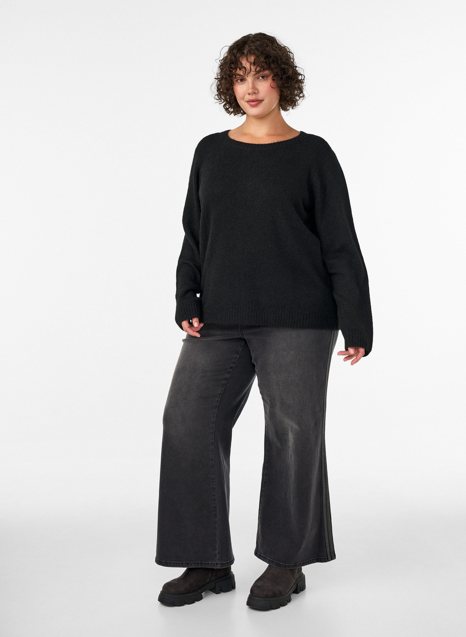 Wide fit jeans met verticale denimdetails, Grijs, Model