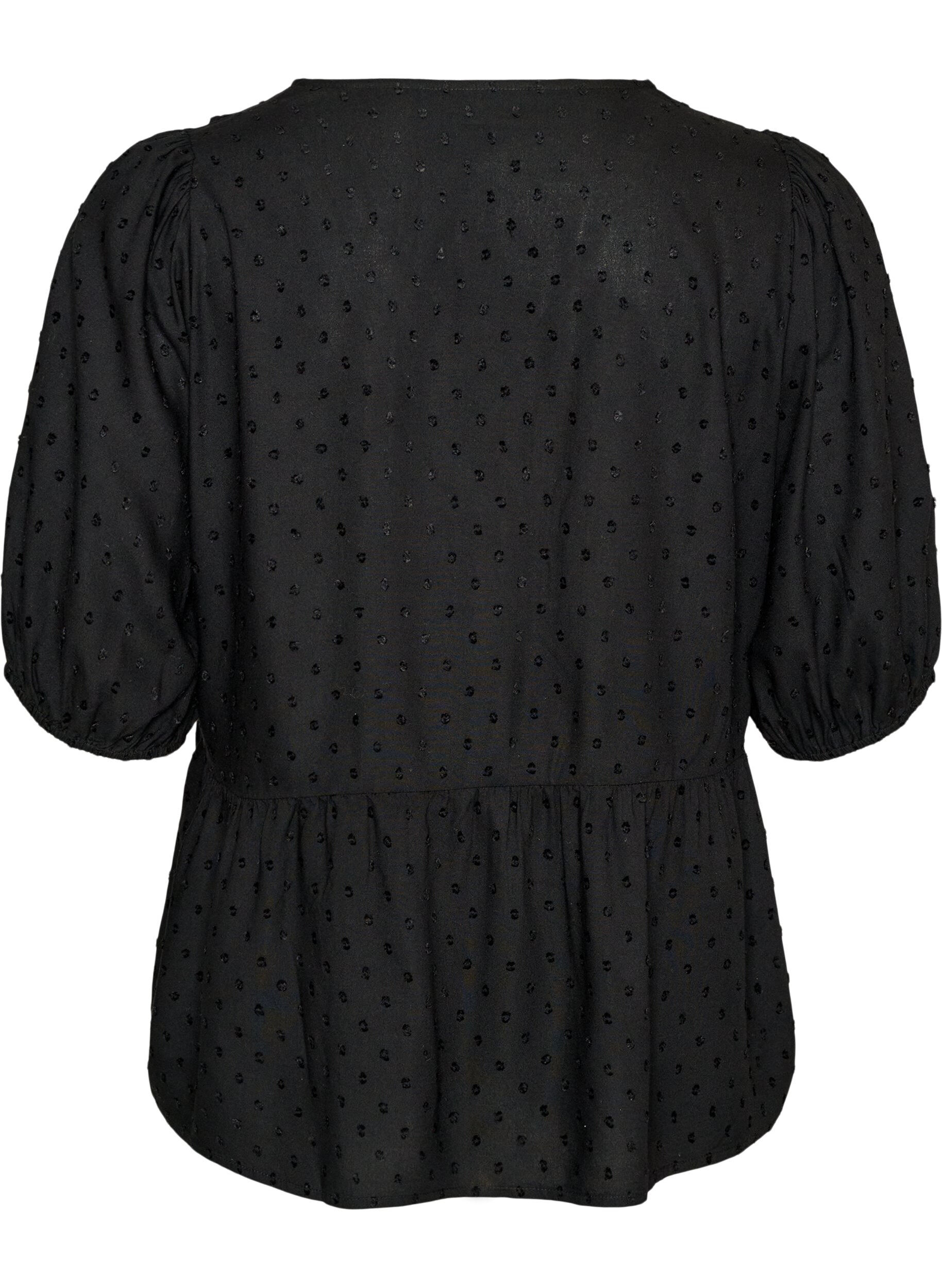 ZizziViscose blouse met een stippenstructuur en V-hals, Zwart, Packshot image number 1