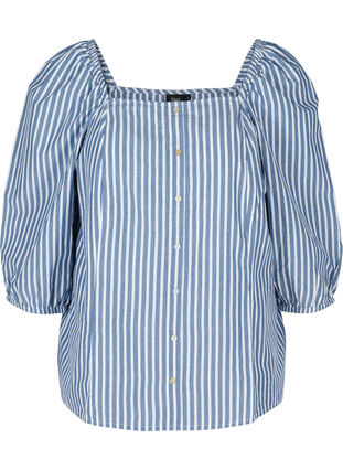 Katoenen top met strepen en 3/4 mouwen, Bijou Blue Stripe, Packshot image number 0