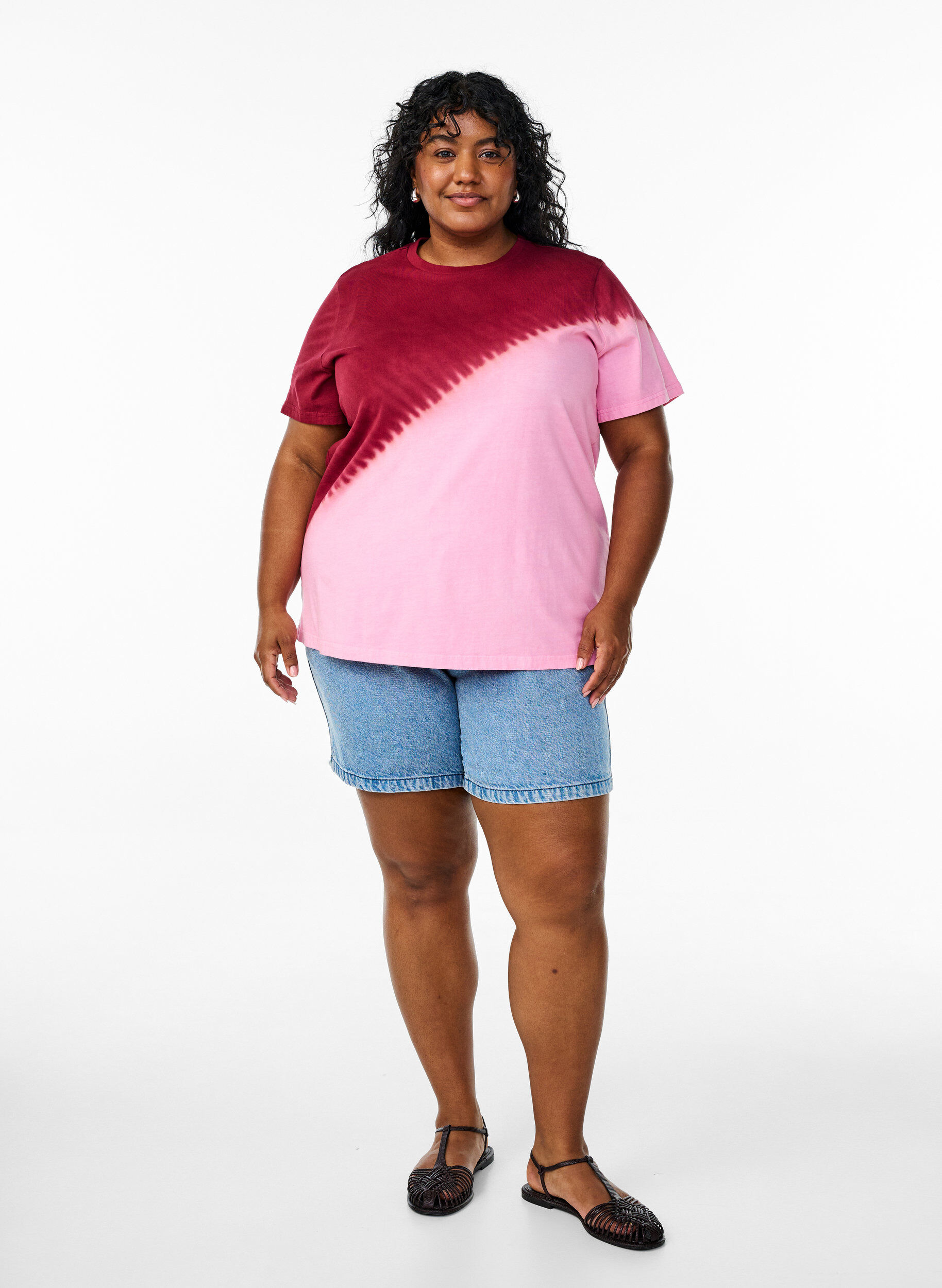 ZizziDip-dye T-shirt van biologisch katoen, Rood, Model image number 1