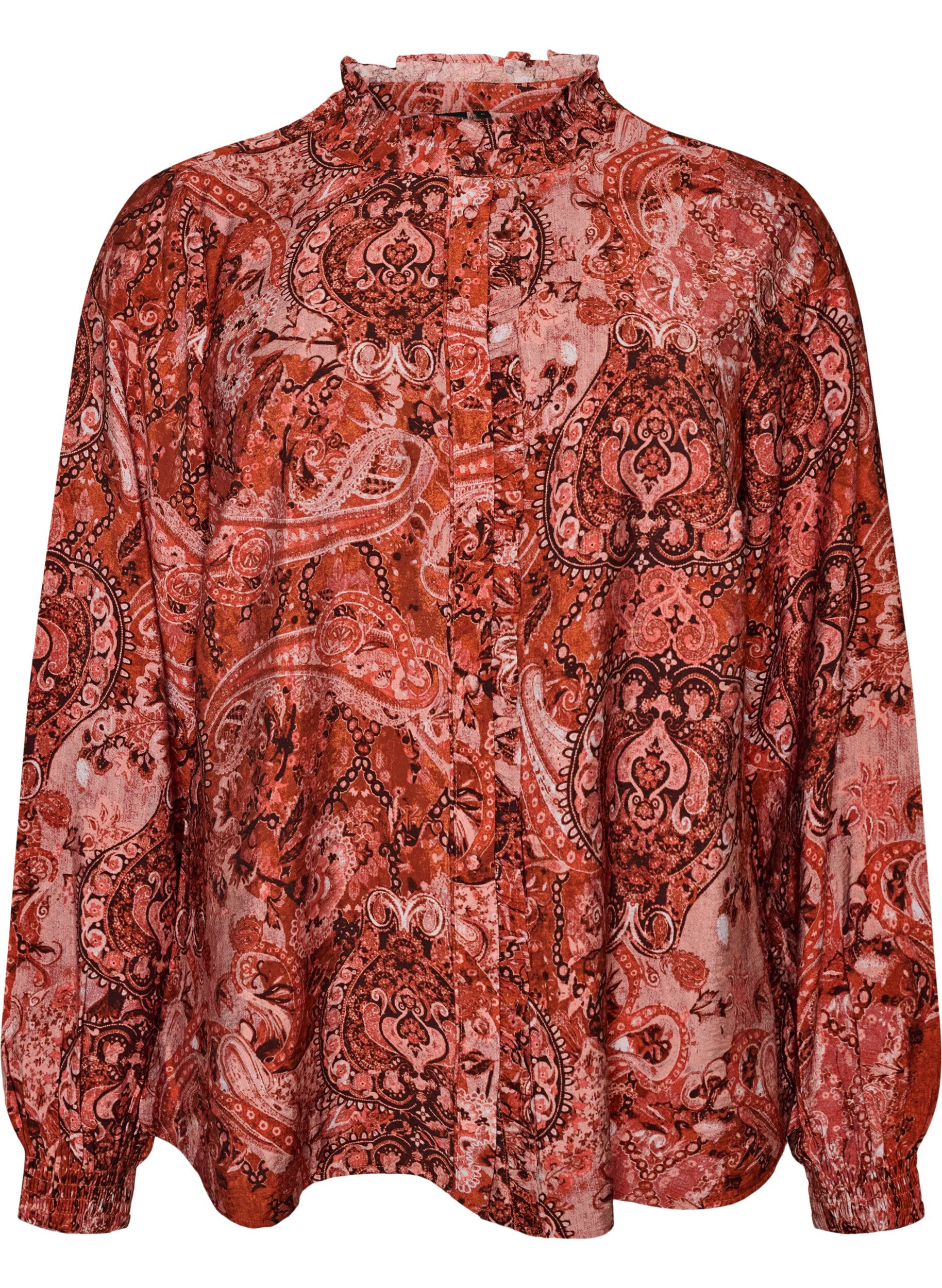 ZizziViscose blouse met paisleyprint en ruches, Oranje, Packshot image number 0