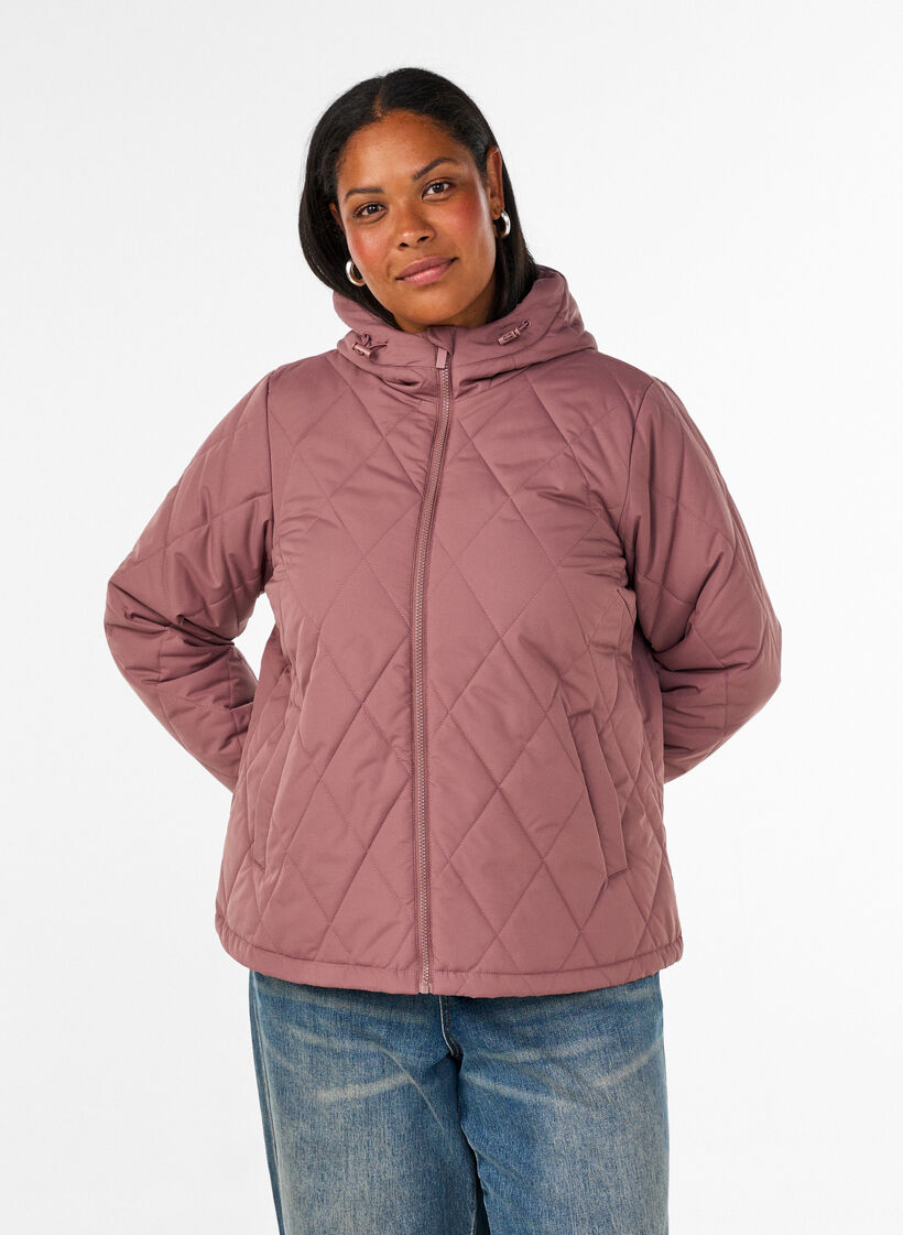 Veste l&eacute;g&egrave;rement matelass&eacute;e en losange, Rose, Model image number 0