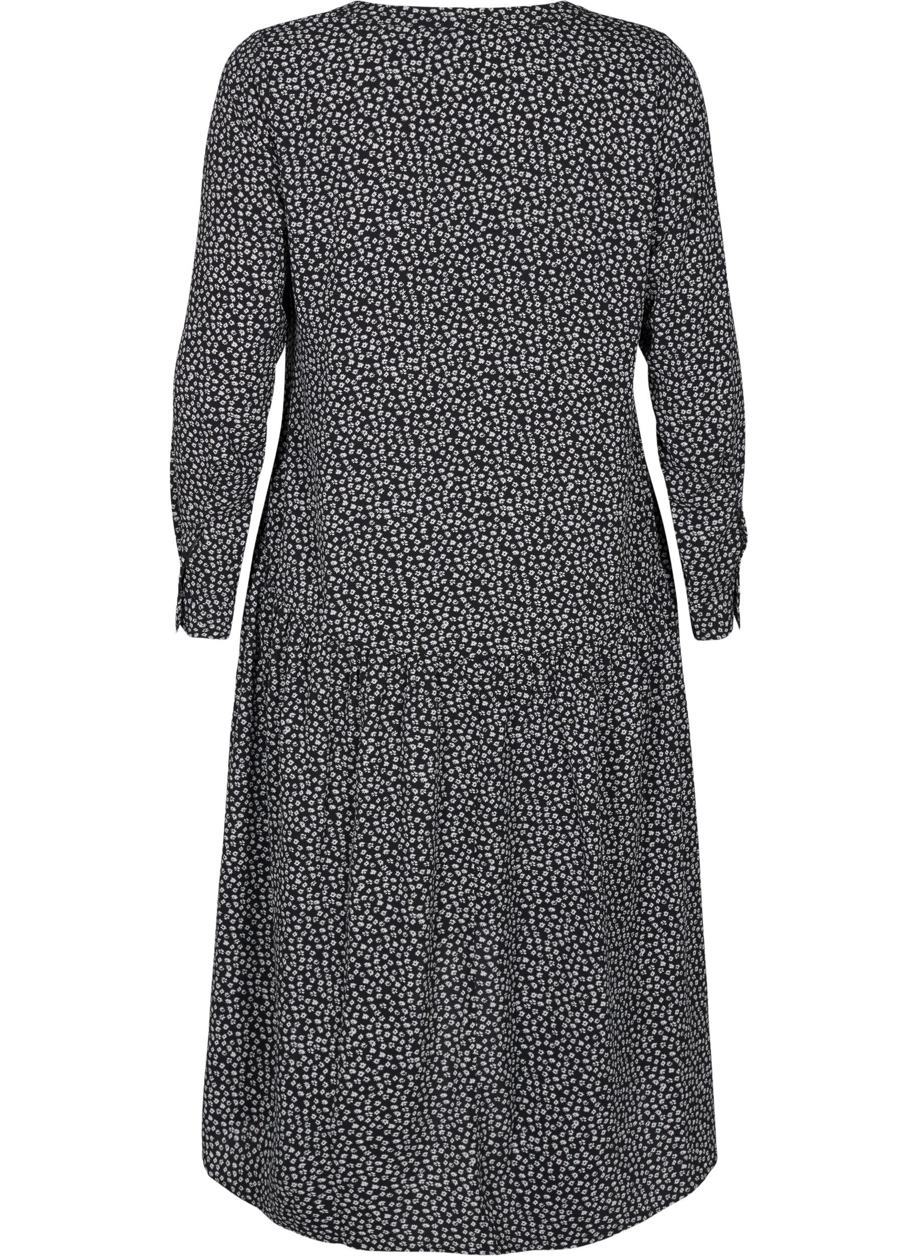 ZizziMidi jurk met lange mouwen, Black Small Flower, Packshot image number 1