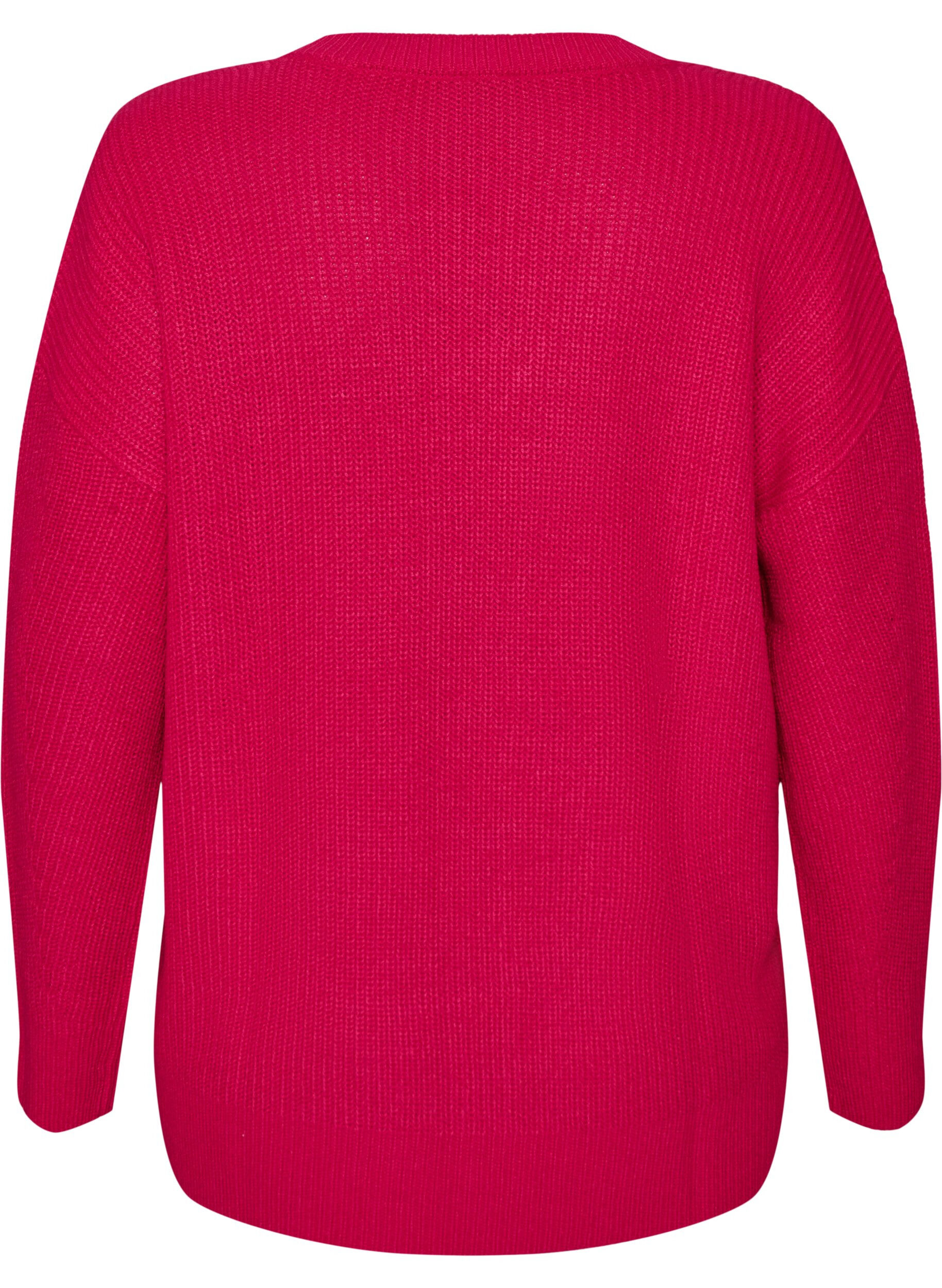 ZizziLange ribgebreide blouse met V-hals, Roze, Packshot image number 1