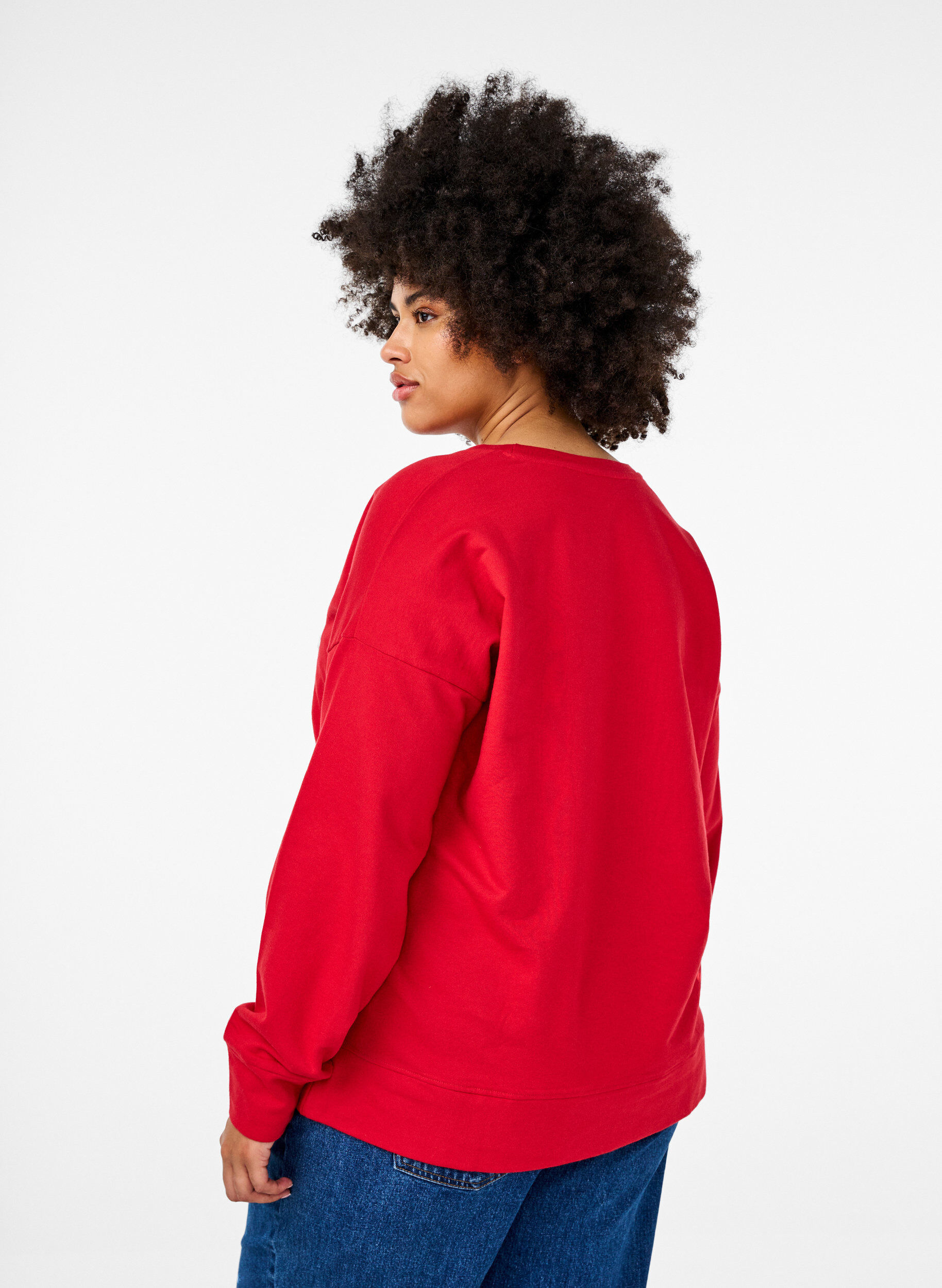ZizziSweatshirt met verhoogde tekstdesign, Rood, Model image number 2