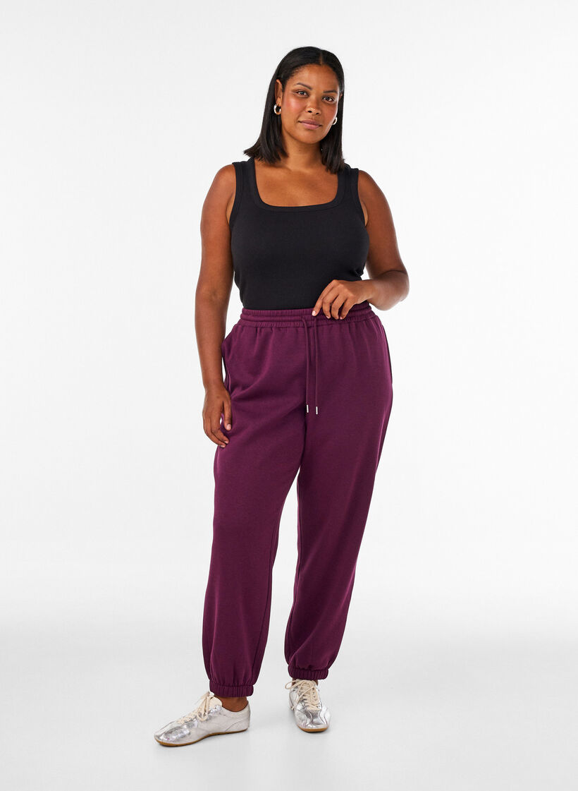 Sweatpants met hoge taille en trekkoord, Paars, Model image number 0