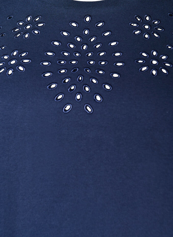 T-shirt en coton biologique avec broderie ajour&eacute;e, Bleu, Packshot image number 2