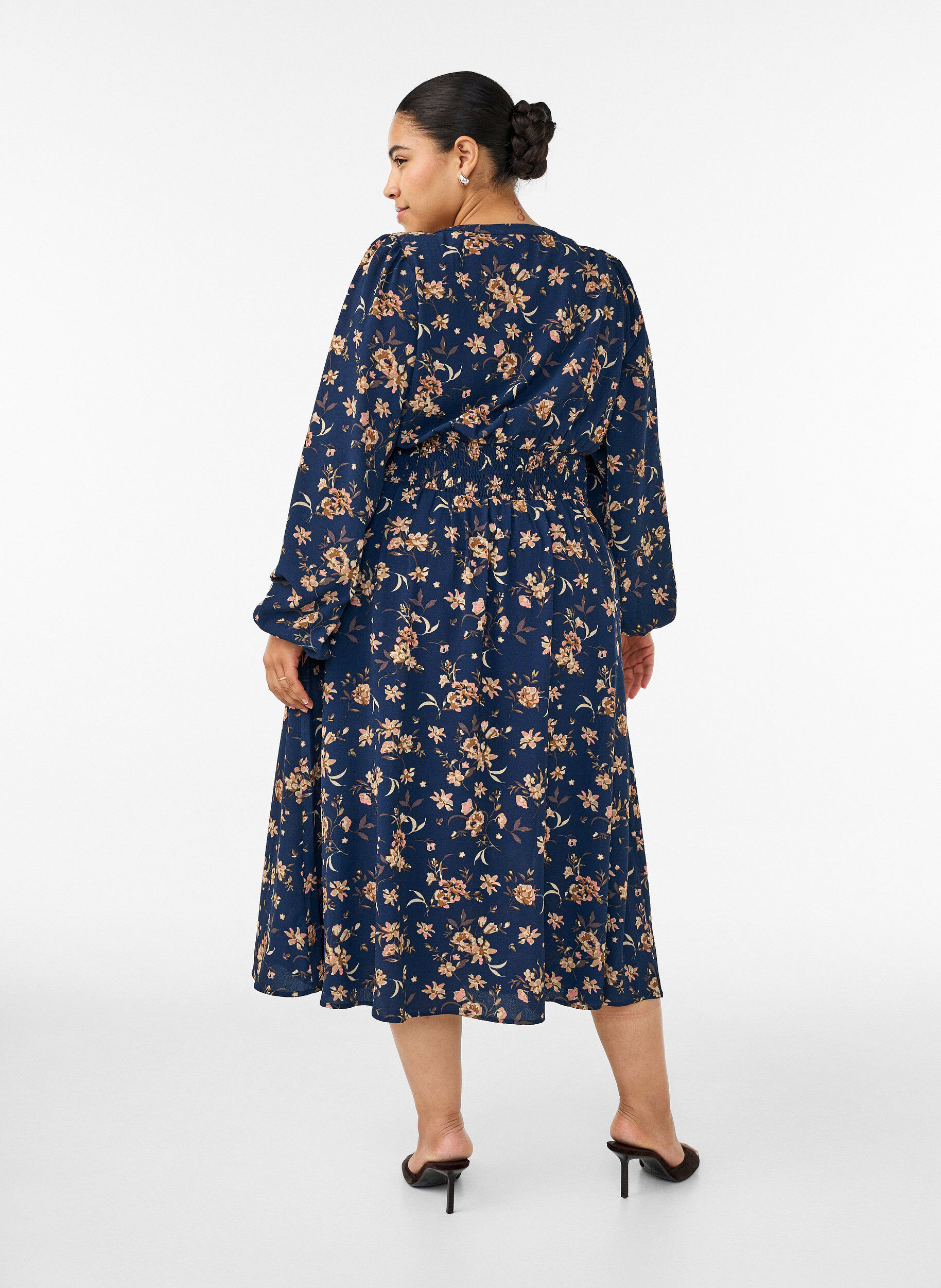 ZizziRobe midi avec smocks et boutons d&eacute;coratifs, Bleu, Model image number 1