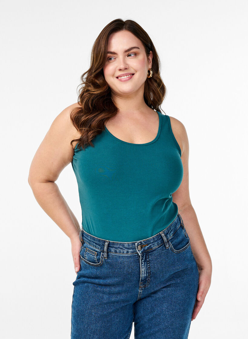 Effen gekleurd basic top in katoen, Groen, Model image number 0