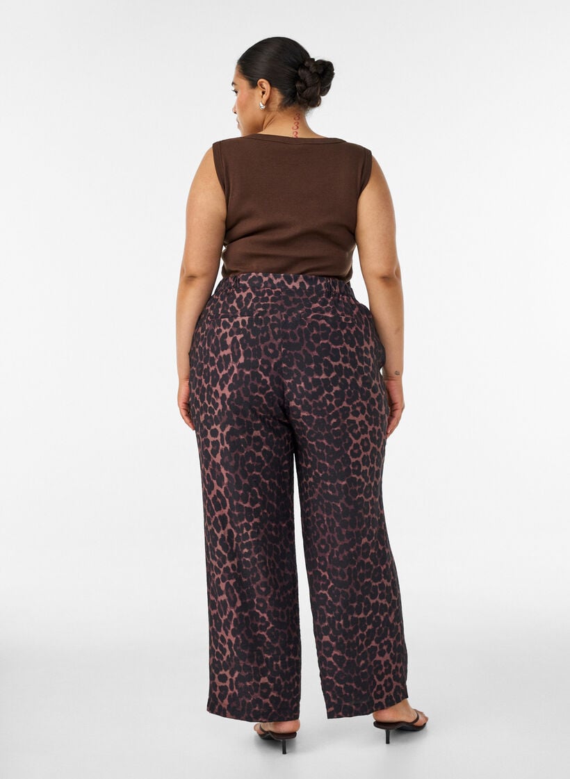 Pantalon en viscose avec taille &eacute;lastiqu&eacute;e et jambes droites, Marron, Model image number 1