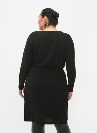 Robe scintillante avec aspect enveloppant et manches longues, Black Black, Model image number 1