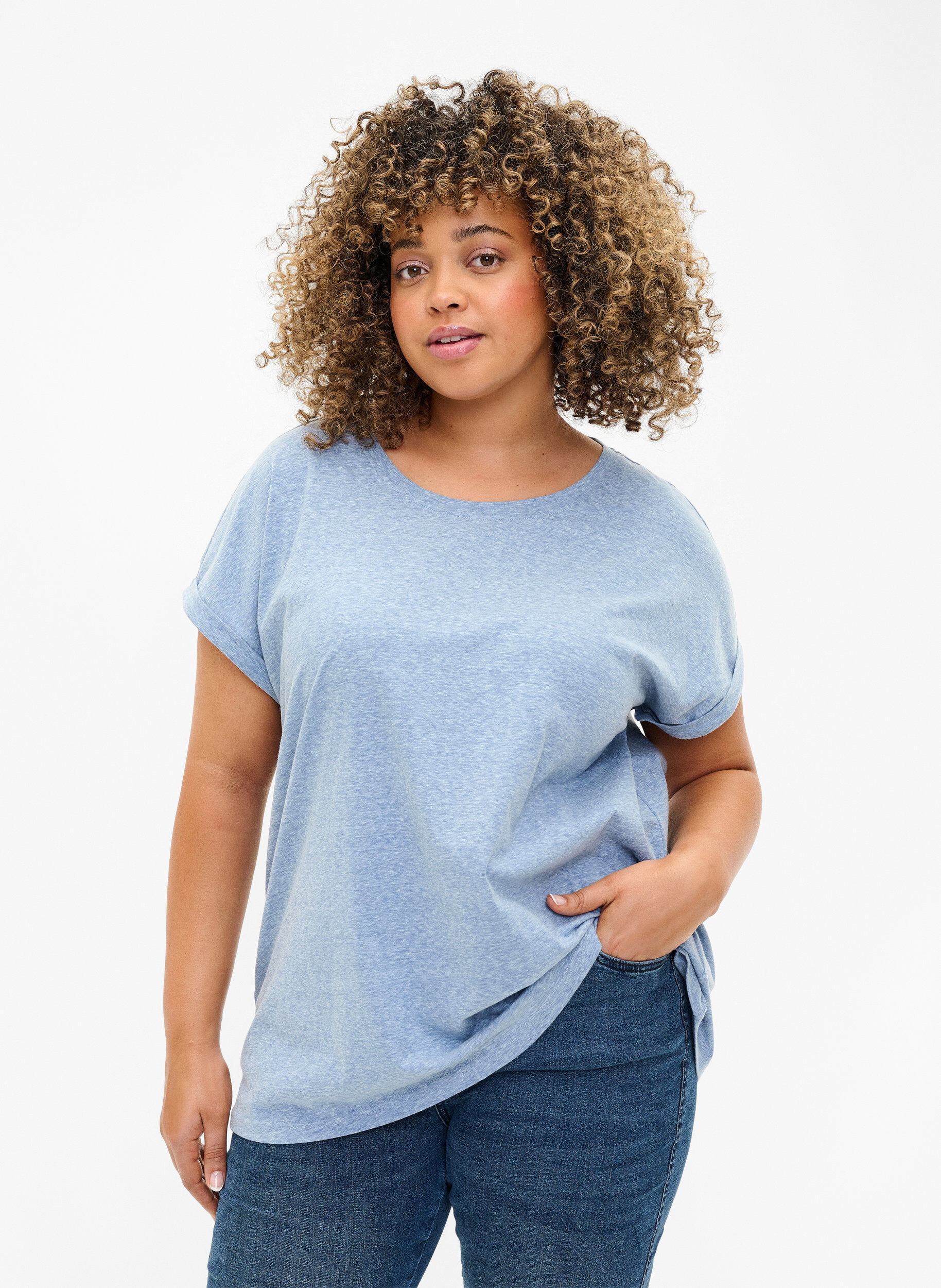 ZizziGem&ecirc;leerd T-shirt met korte mouwen, Blauw, Model image number 0