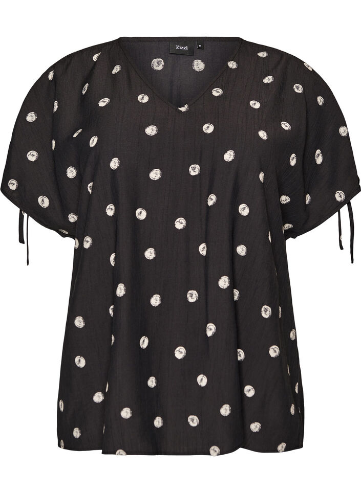 Viscose blouse met geplooide mouwen, Zwart, Packshot image number 0