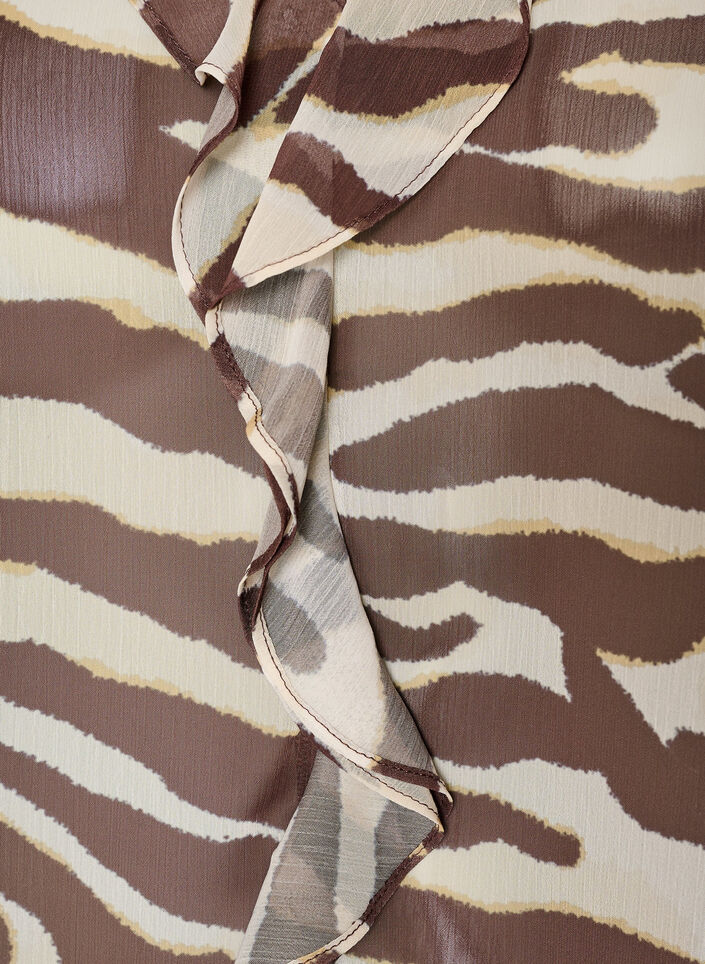 Blouse en mousseline avec imprim&eacute; z&egrave;bre et volants, Marron, Packshot image number 3