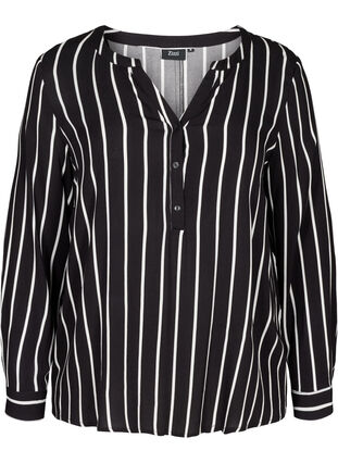Viscose tuniek met bloemenprint, Black White stripe, Packshot image number 0