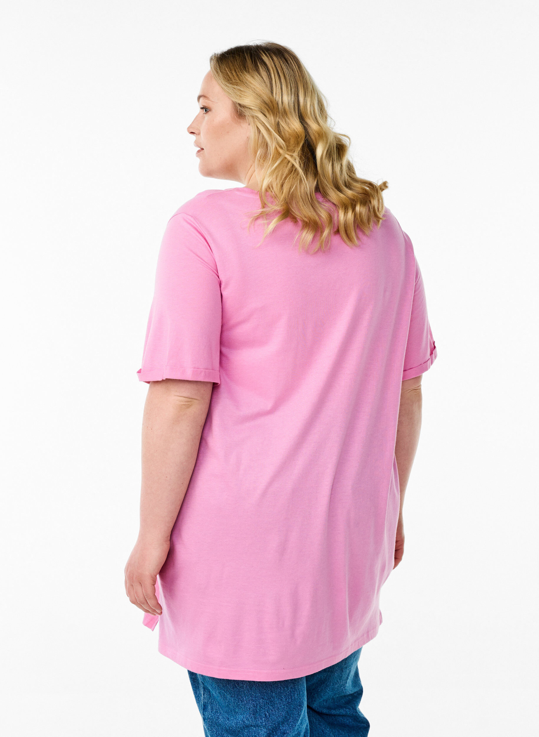 ZizziEnkelkleurig oversized T-shirt met V-hals, Roze, Model image number 2