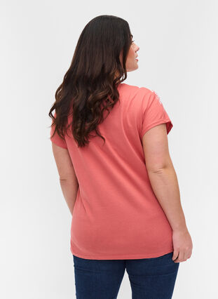 Katoenen t-shirt met print details, Faded RoseMel feath, Model image number 1