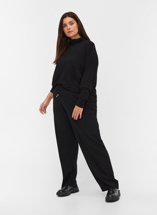 Pantalon en tricot avec cordon de serrage, Black, Model image number 0