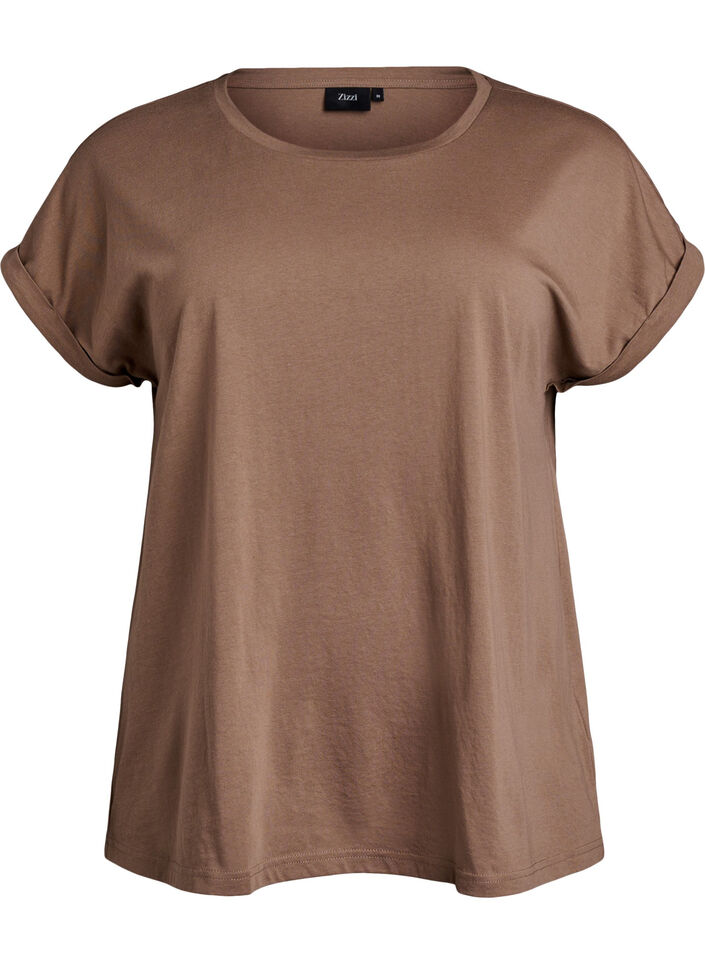 T-shirt met korte mouwen van katoenmix, Bruin, Packshot image number 0