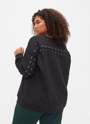 Katoenen sweatshirt met koord details, Black, Model image number 1