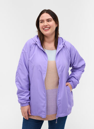 Veste courte avec capuche et ourlet inférieur réglable, Paisley Purple, Model image number 0