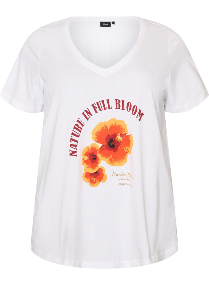 Katoenen T-shirt met V-hals en print aan de voorkant, Wit, Packshot image number 0