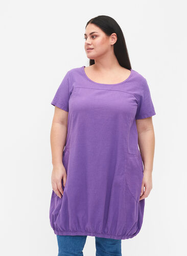 Katoenen jurk met korte mouwen, Deep Lavender, Model image number 0
