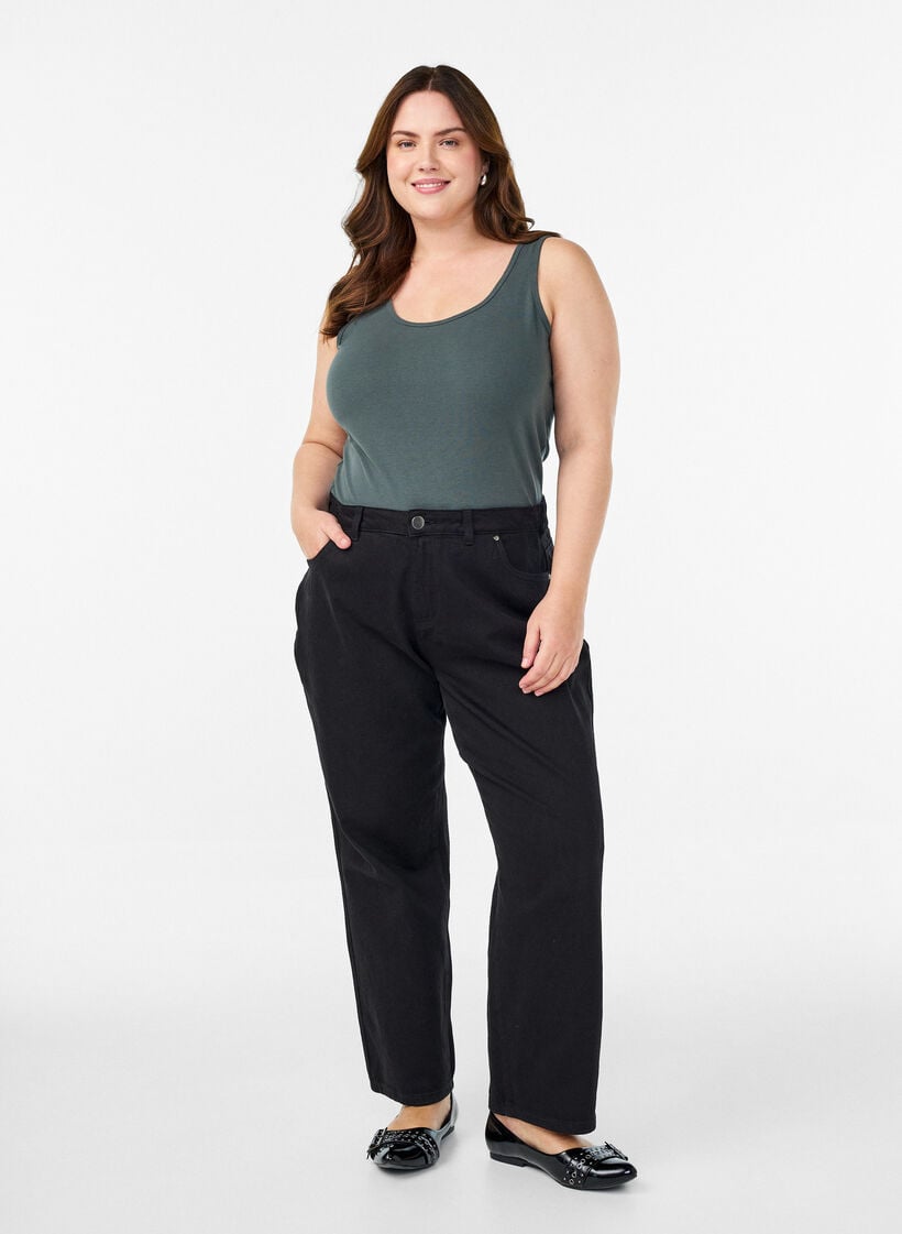 Haut uni Basic en coton, Vert foncé, Model image number 1