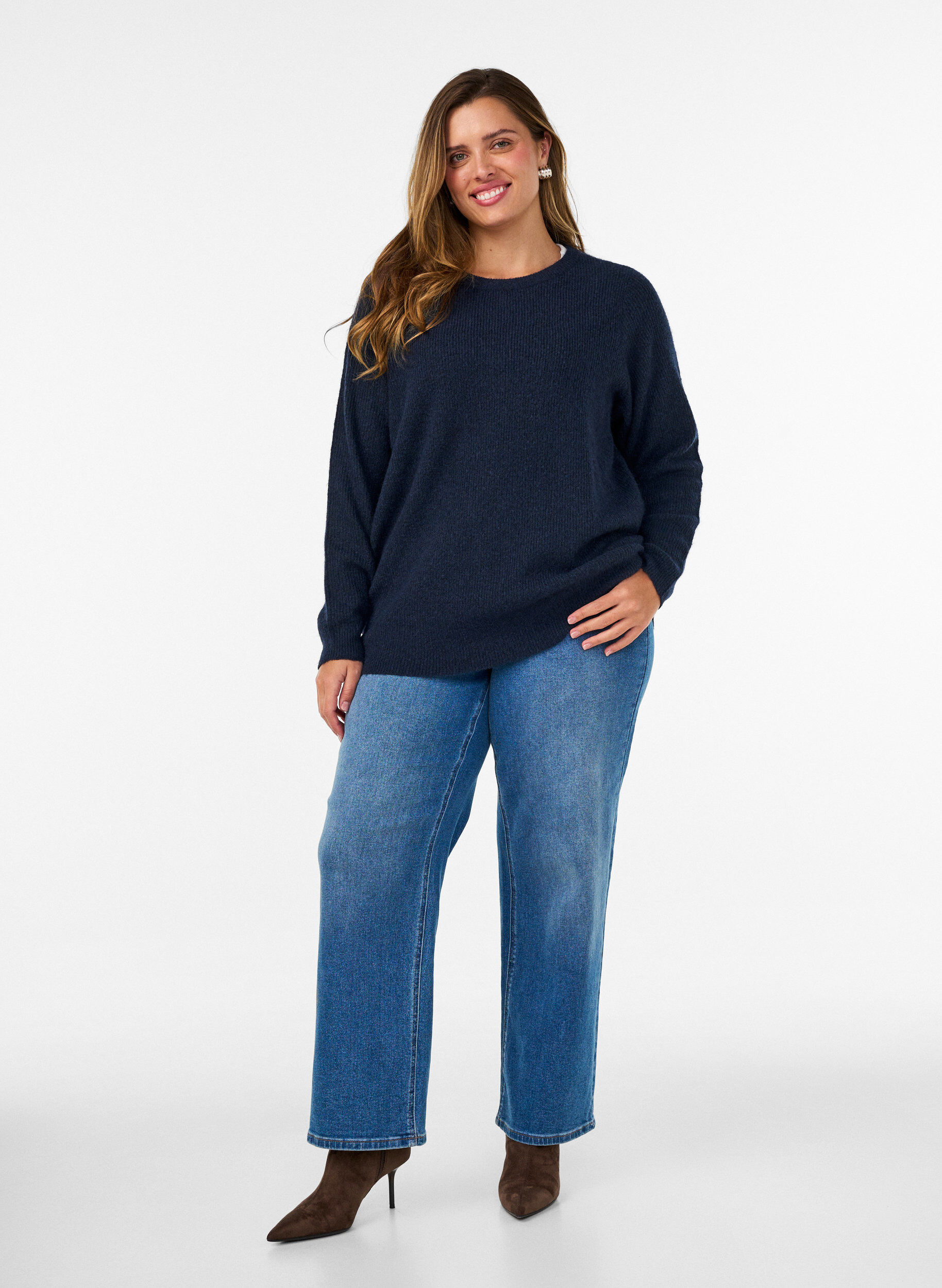 ZizziBlouse en maille chin&eacute;e avec col rond, Bleu, Model image number 1